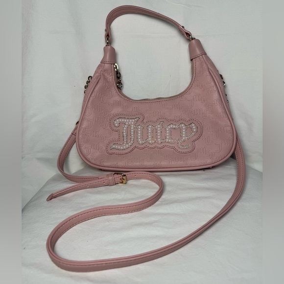 Juicy Couture Pink Diamond String of Pearls Rhinestone Hobo Crossbody - Picture 13 of 13